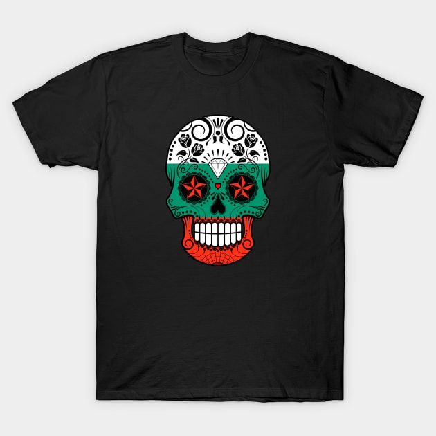 Bulgarian Flag Sugar Skull with Roses T-Shirt by jeffbartels